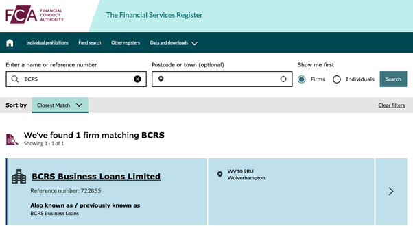 BCRS Business Loans FCA Profile 