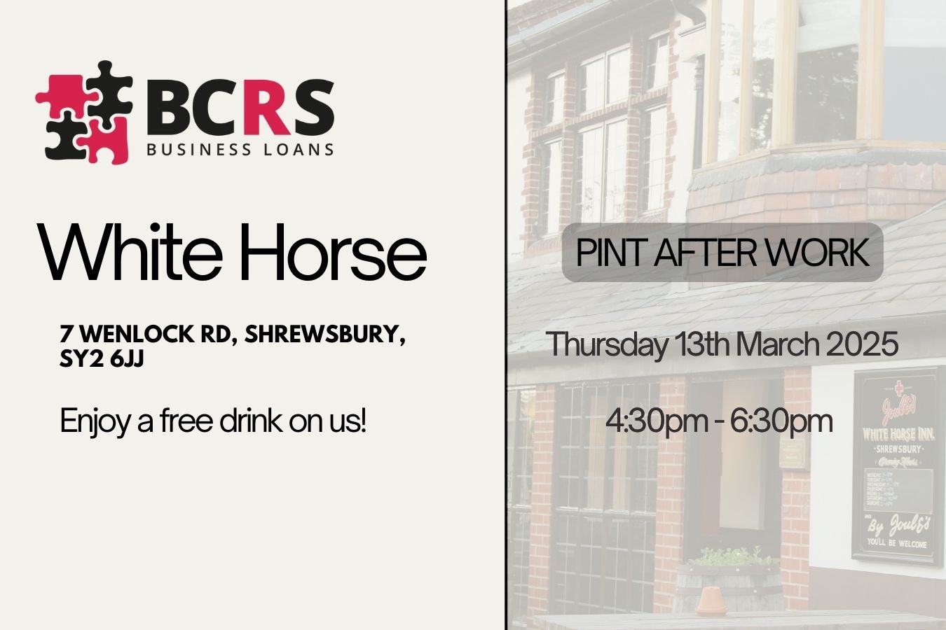 Pint After Work at the White Horse Pub on Thursday 13th March 2025